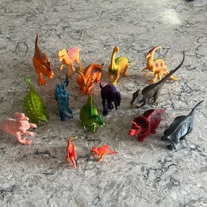 Plastic dinosaur figures.